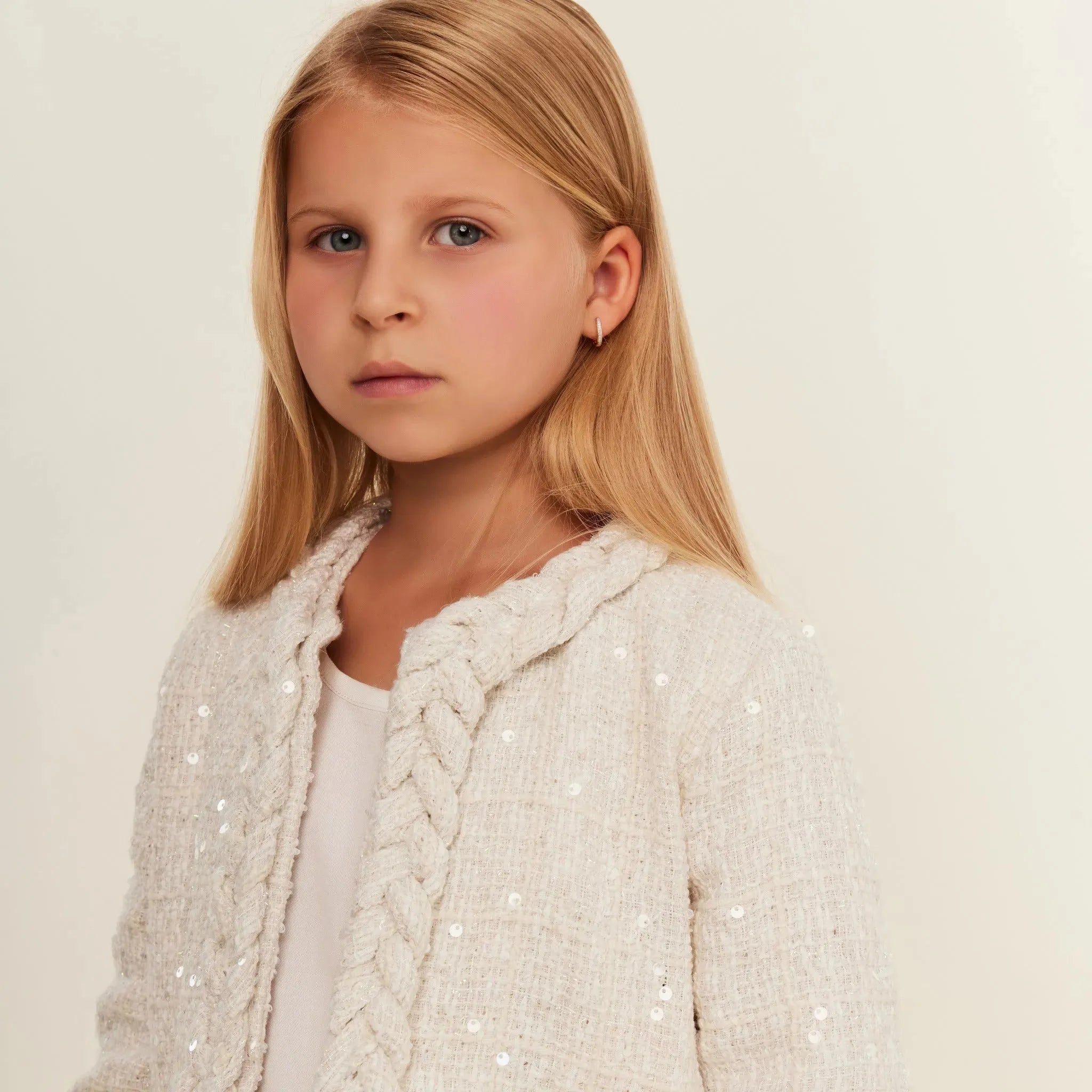 White Tweed Jacket with Plait Detail