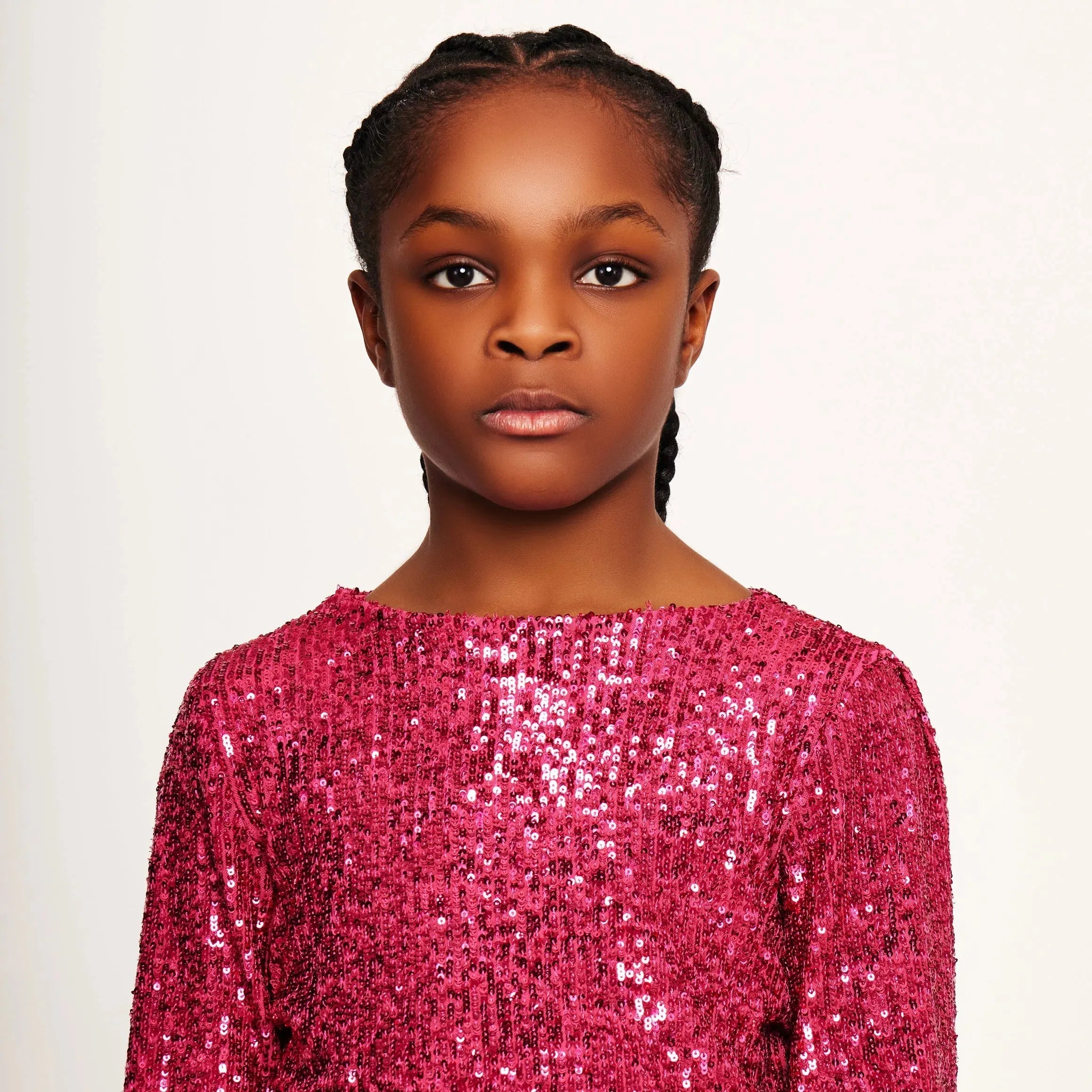 Jersey Sequin Top with Ruffled Sleeves and Button Detail