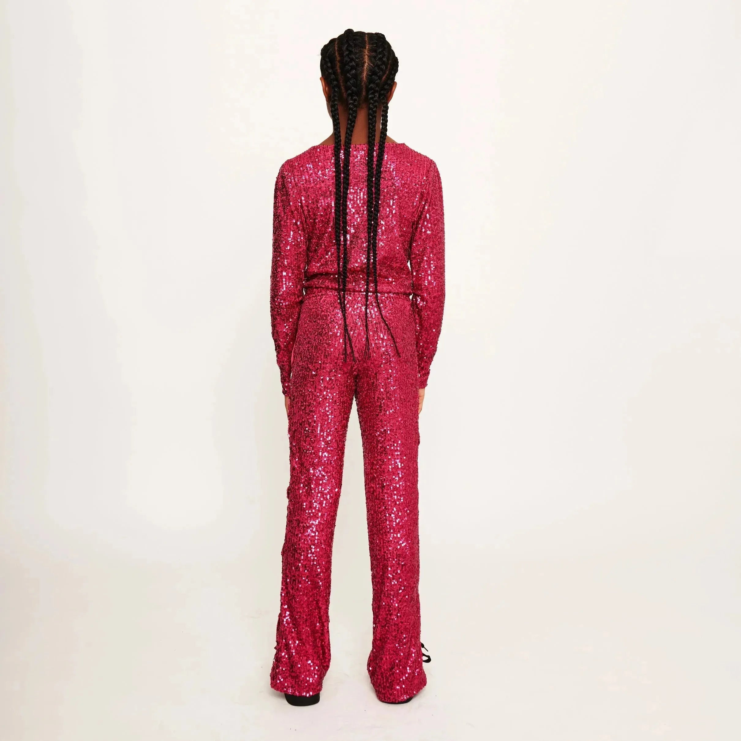 Jersey Sequin Pants with Button Detail