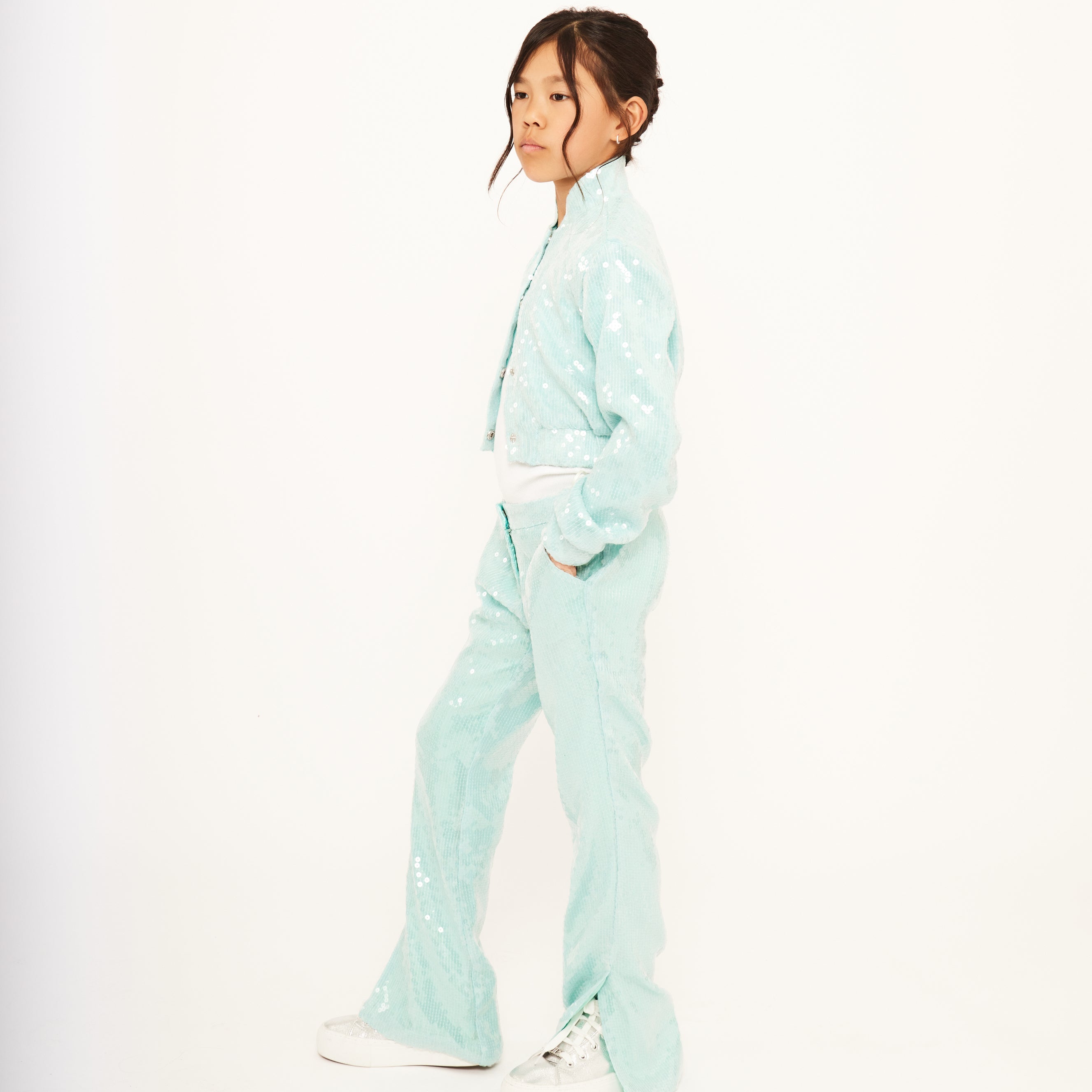 Water Sequin Trousers with Split Hem
