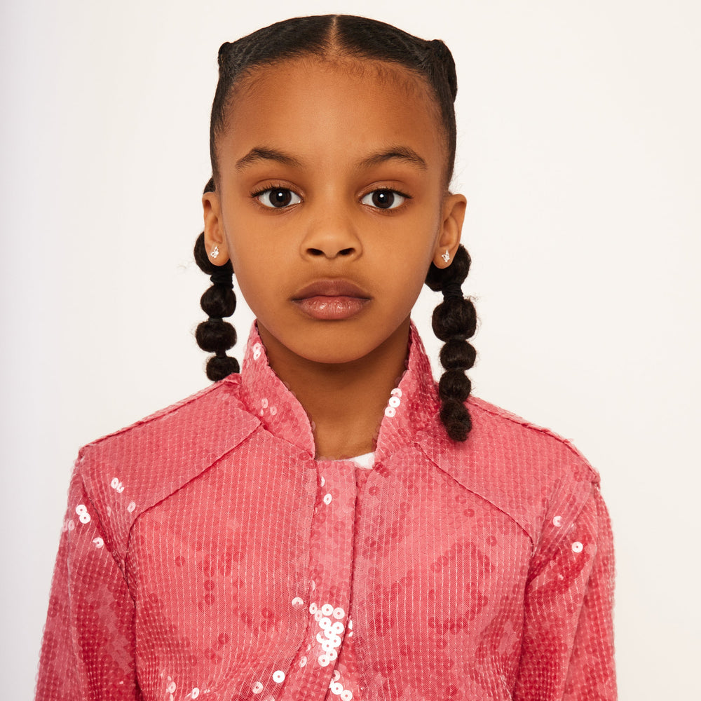 Water Sequin Cropped Varsity Jacket