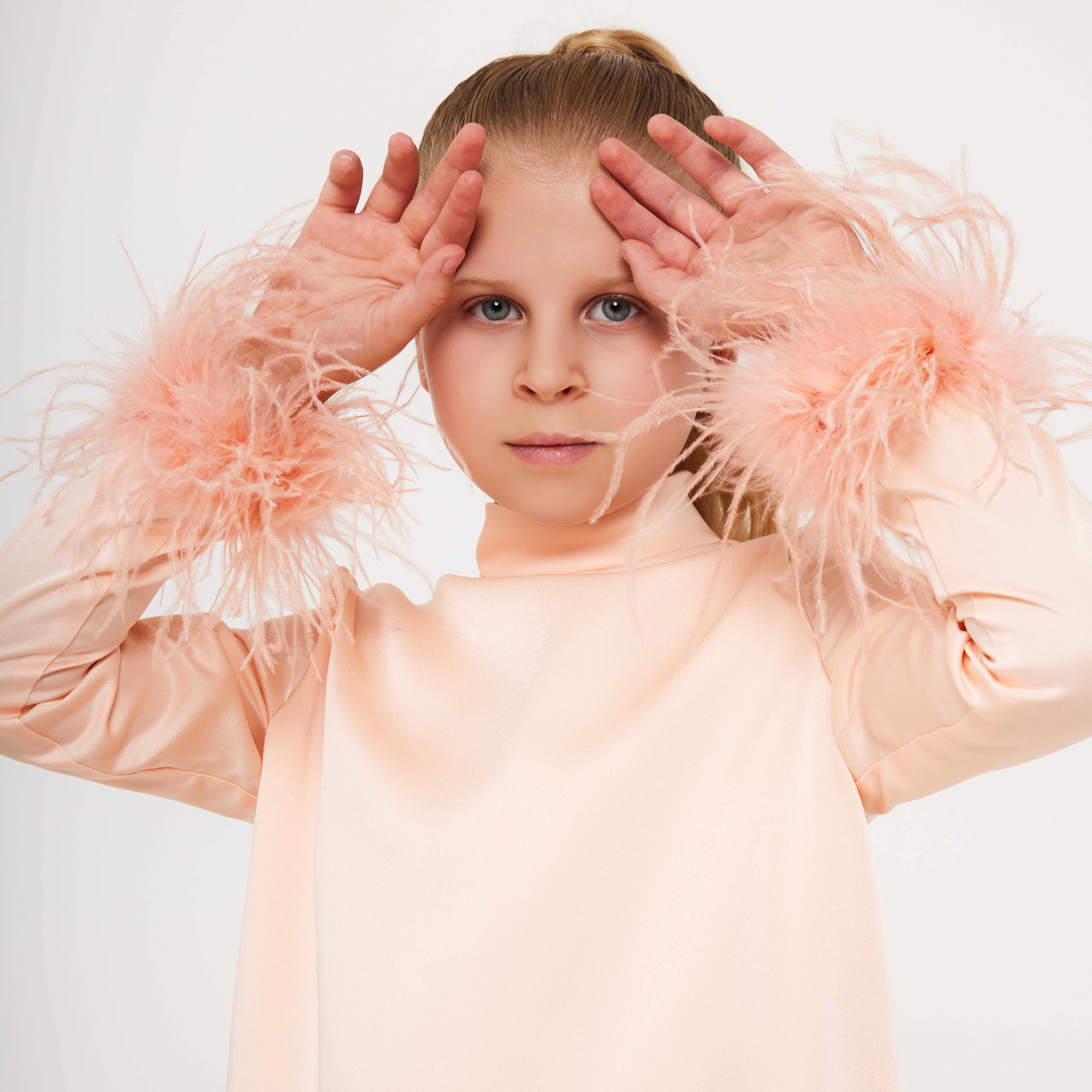 Satin High Neck Feather Dress