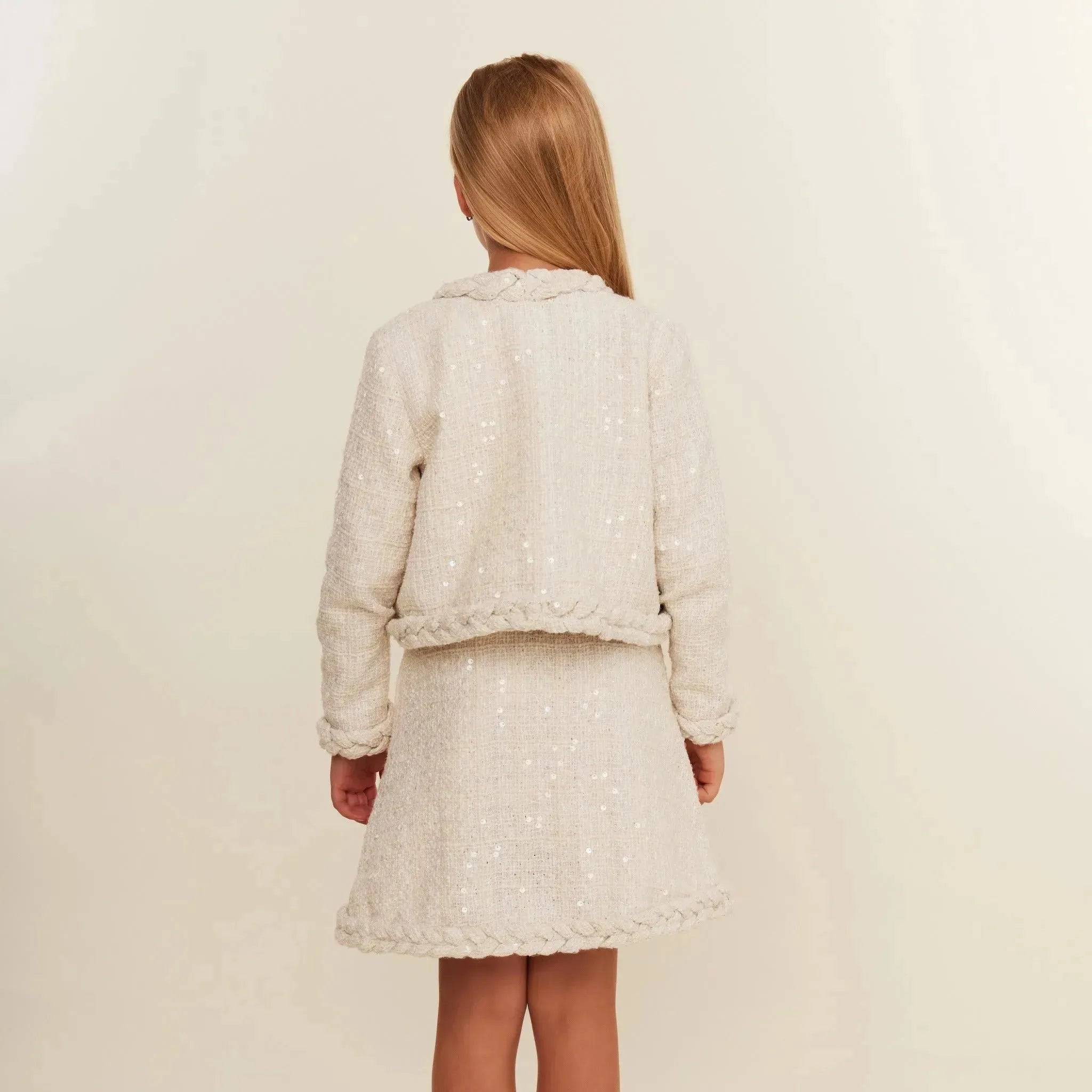 White Tweed Skirt with Plait Detail